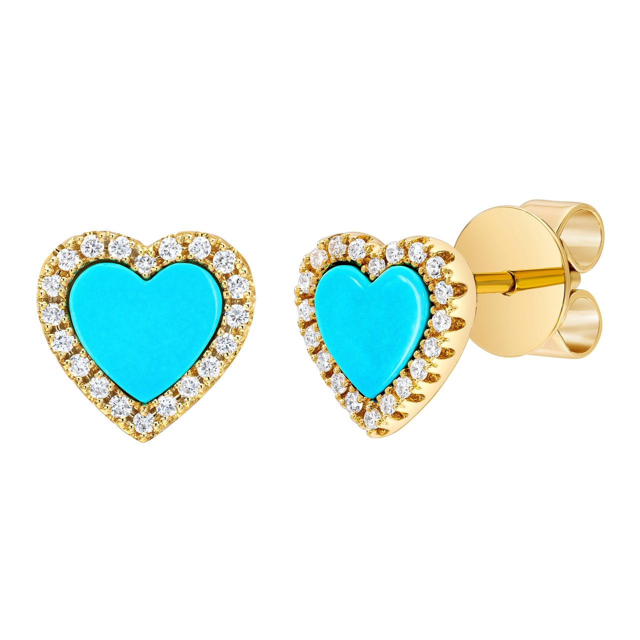 14kt Yellow Gold VS2 I 0.10 CTW Diamond and Turquoise Earrings - Image 1