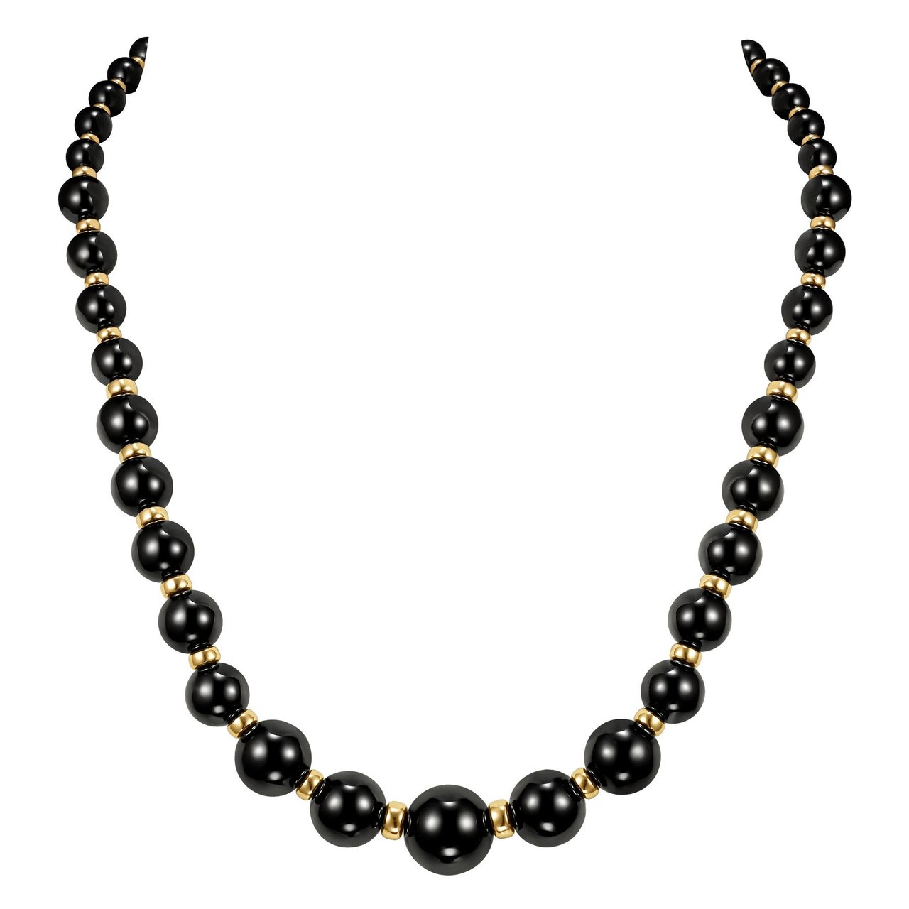 14KT Yellow Gold 6-14mm Onyx Graduated Necklace 19" - Image 1
