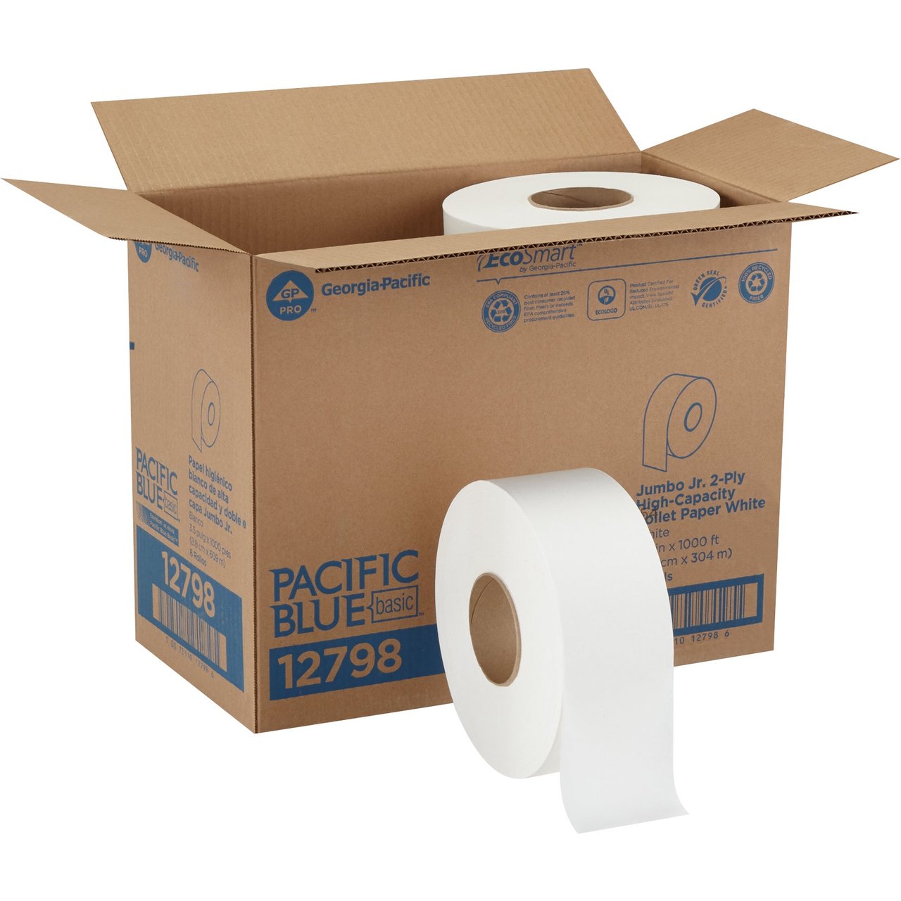 Georgia Pacific Jumbo Jr. Bathroom Tissue, 9" Roll, 1000 ft, 2-Ply, 8 Rolls/Carton - Image 1