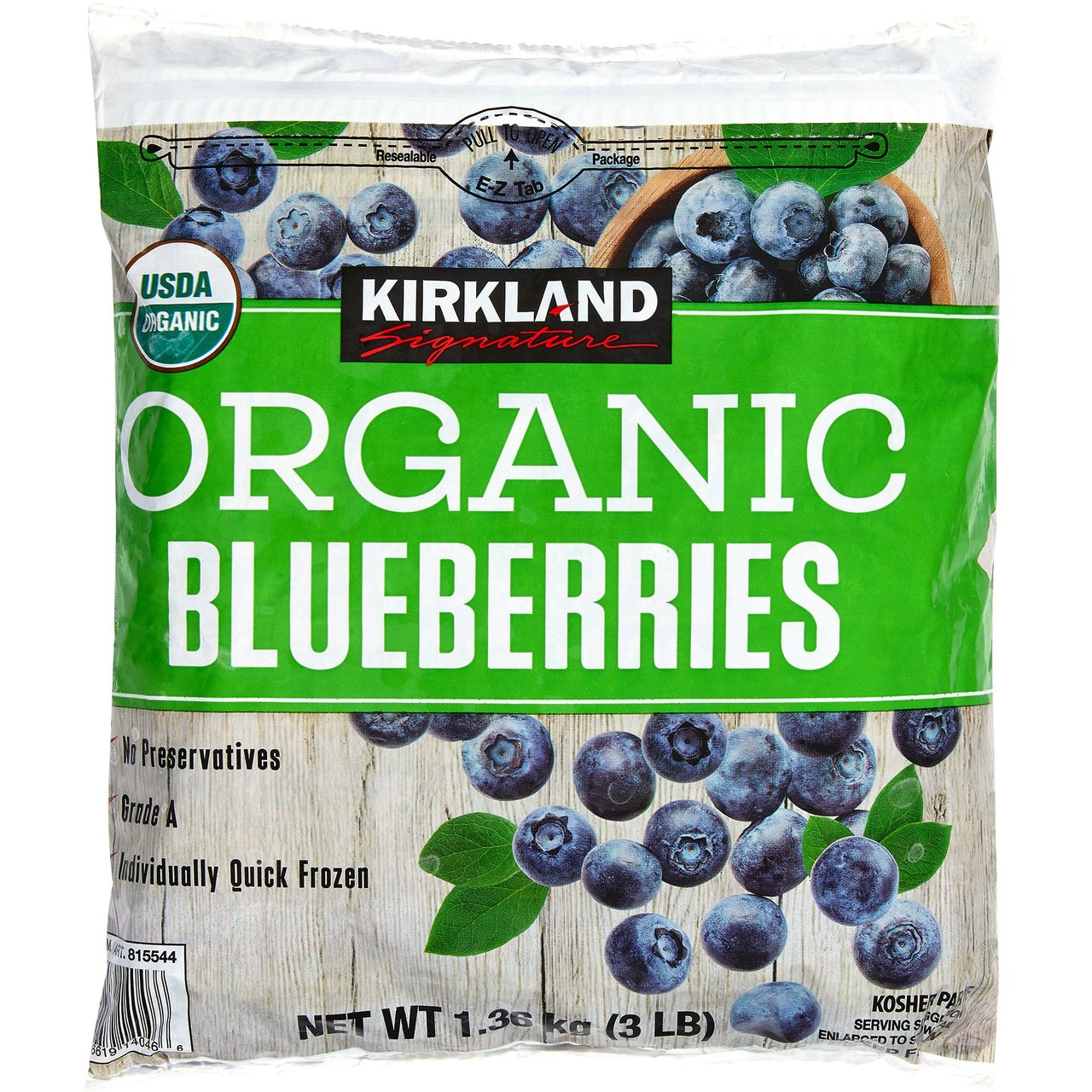 Kirkland Signature Organic Blueberries 3 Pound Bag