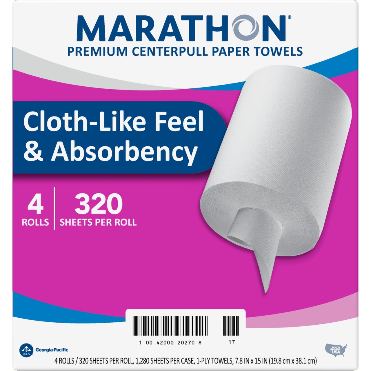 Marathon 1-Ply Centerpull Paper Towel, 4-Pack, 320 Sheets Per Roll - Image 1