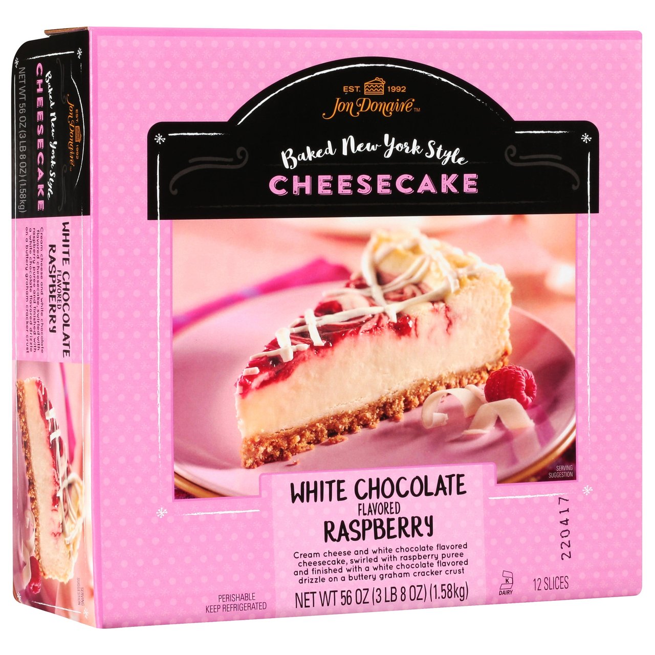 Jon Donaire White Chocolate Raspberry Cheesecake, 3.5 lb - Image 1