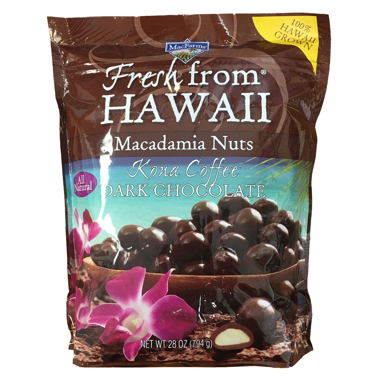 MacFarms Kona Coffee Dark Chocolate Macadamia Nuts, 28 oz Bag - Image 1