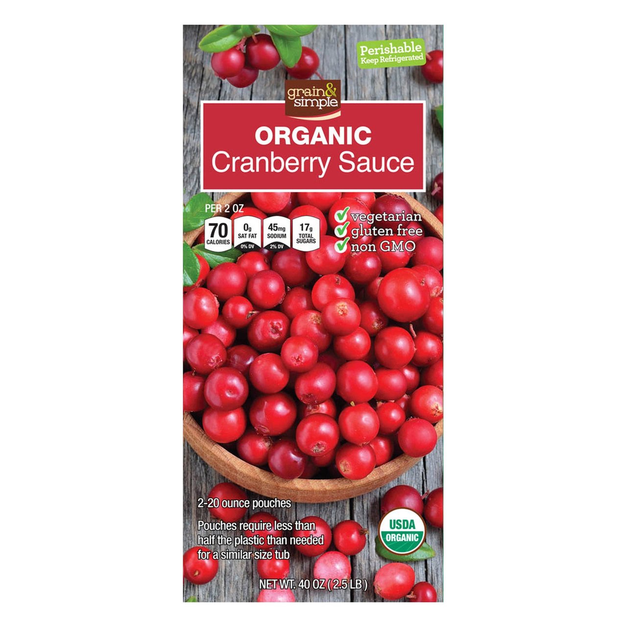 Grain & Simple Organic Cranberry Sauce 40 oz - Image 1