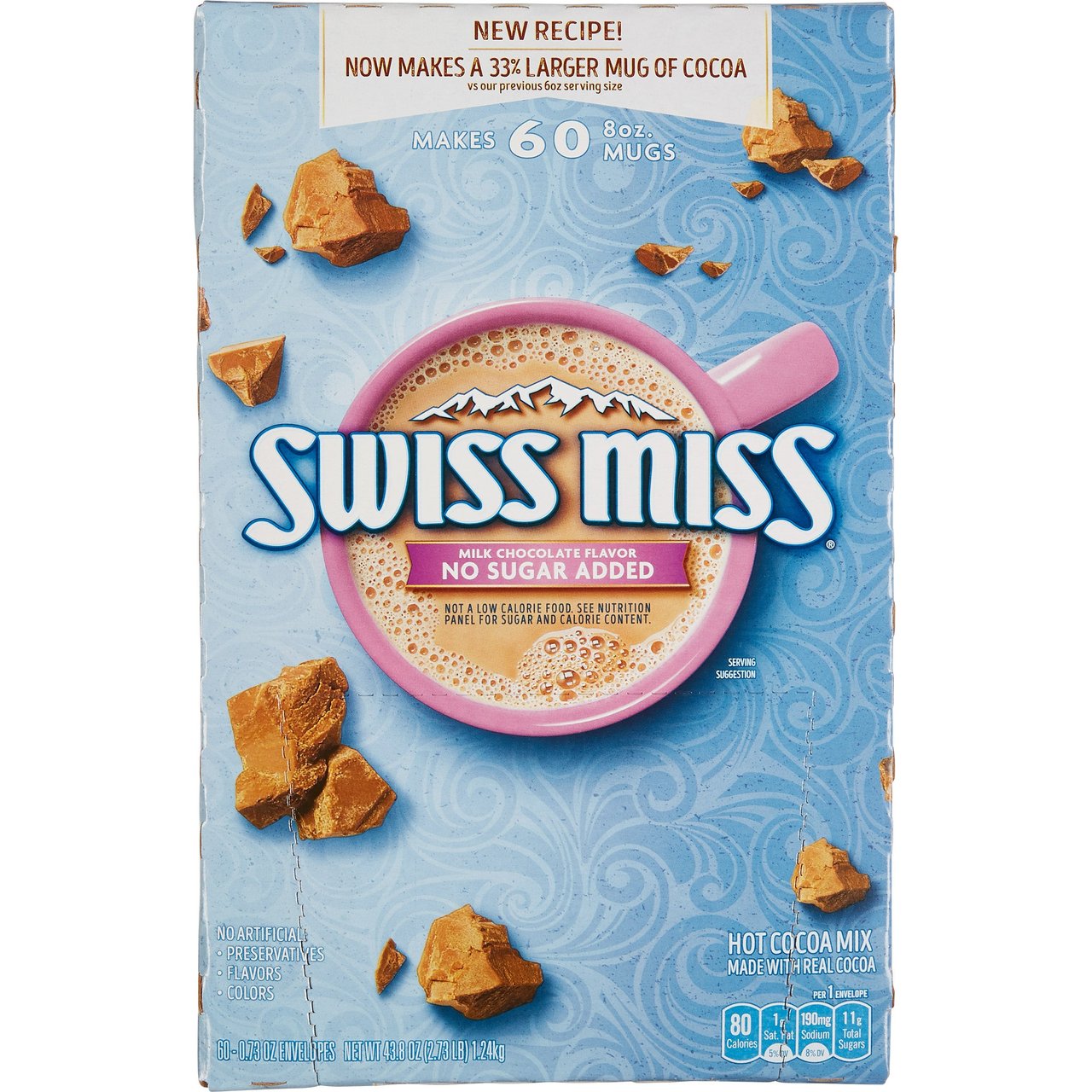 Swiss Miss No Sugar Added Hot Cocoa Mix, 60 Count / 0.73 oz Packets - Image 1