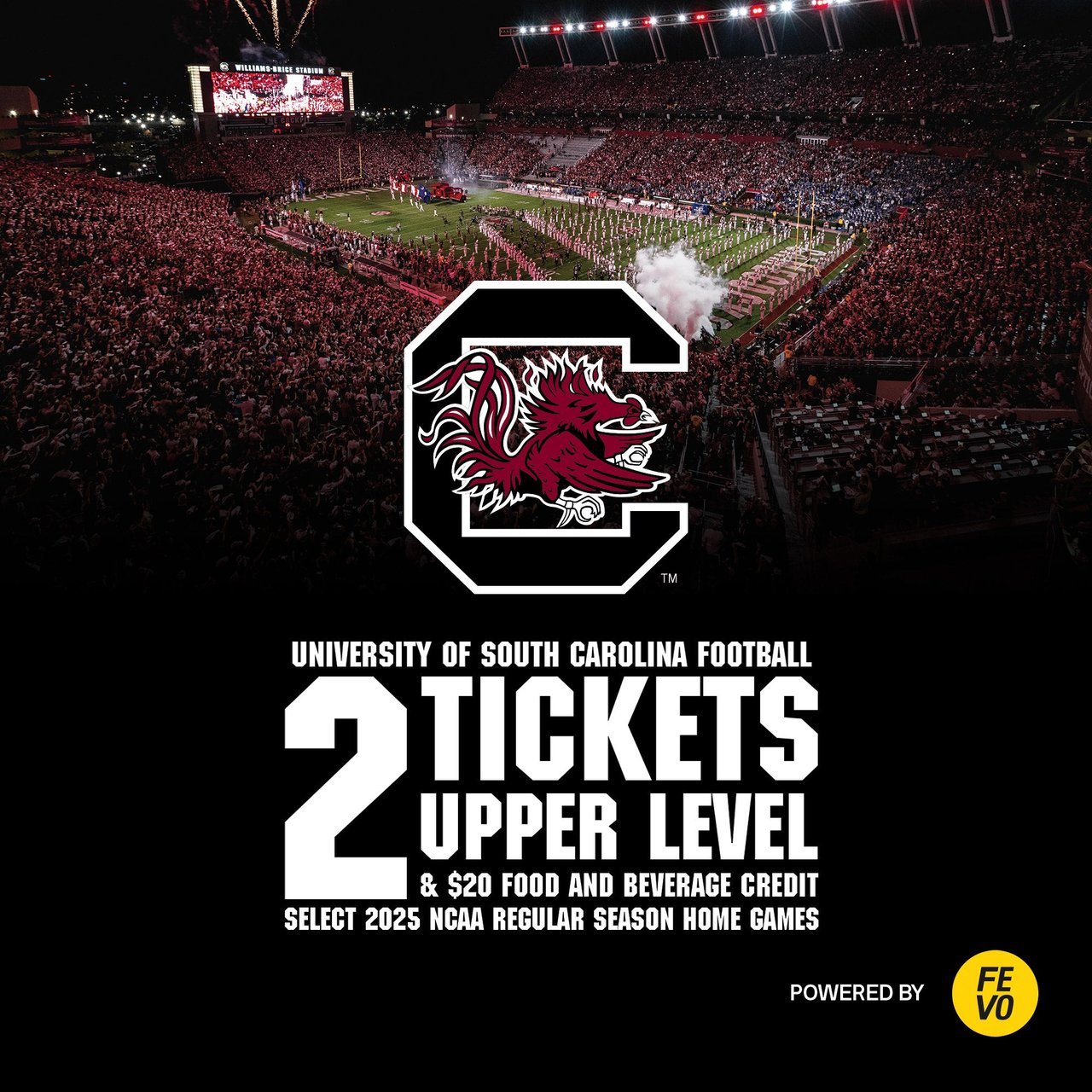 NCAA South Carolina Football - Two Upper Level Tickets (Non-Refundable eVoucher)