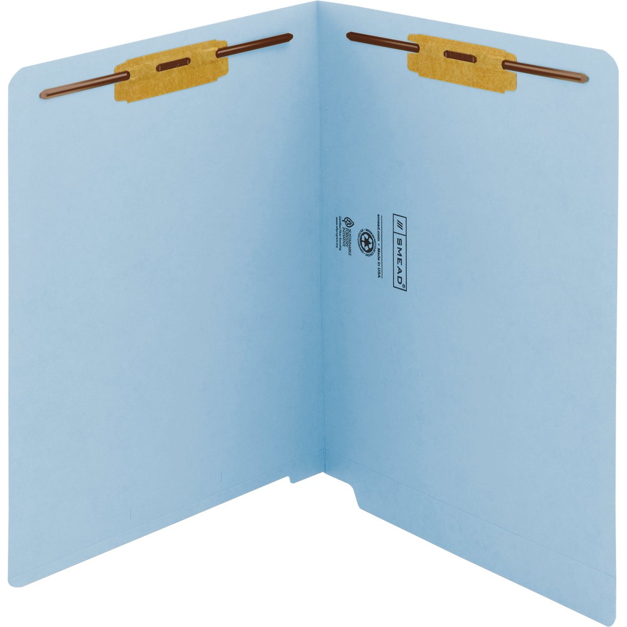 Smead Heavyweight End Tab Fastener Folder, 2 Fasteners, Letter Size, Blue, 50/Box - Image 1