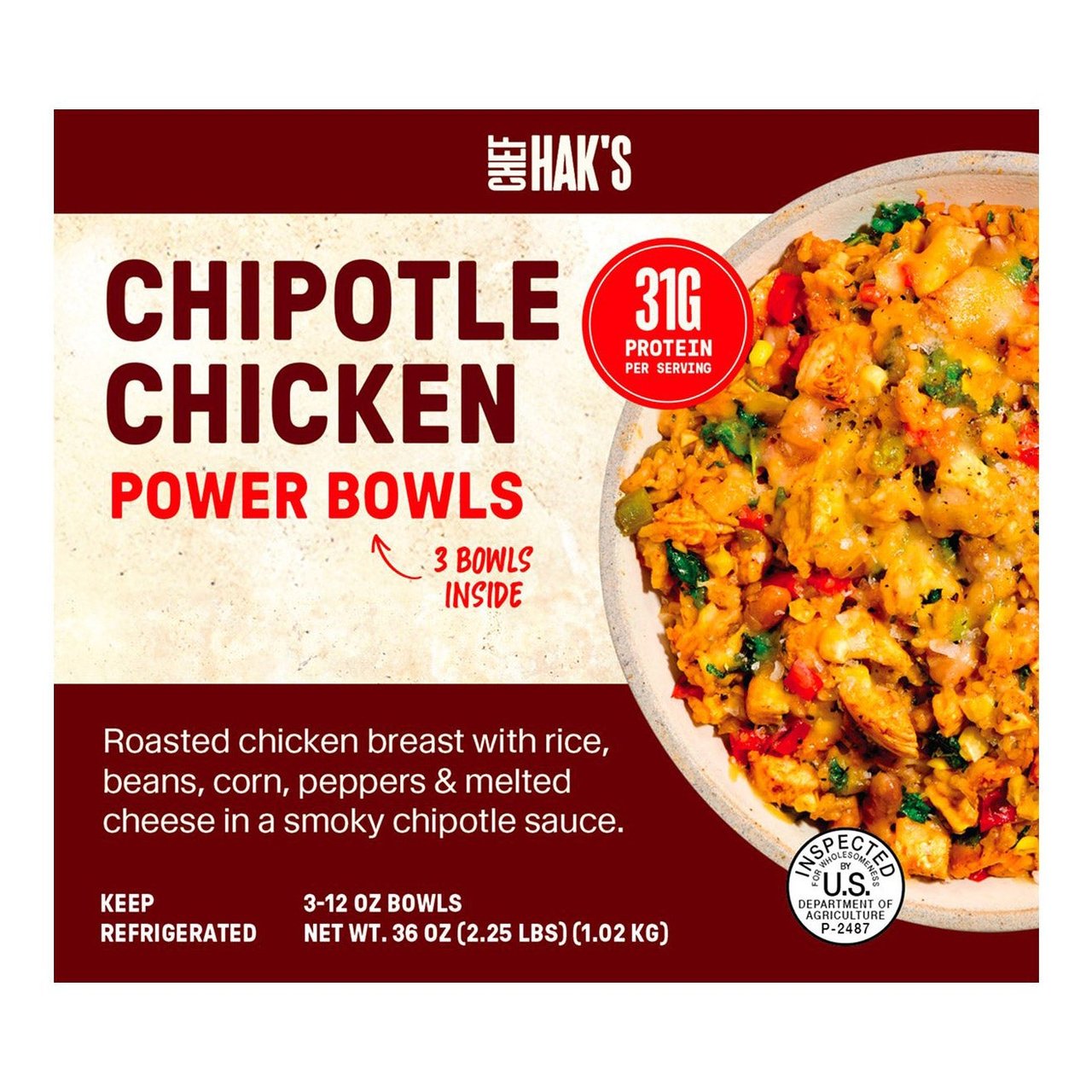 Chef Hak's Chipotle Chicken Power Bowls, 3 x 12 oz - Image 1