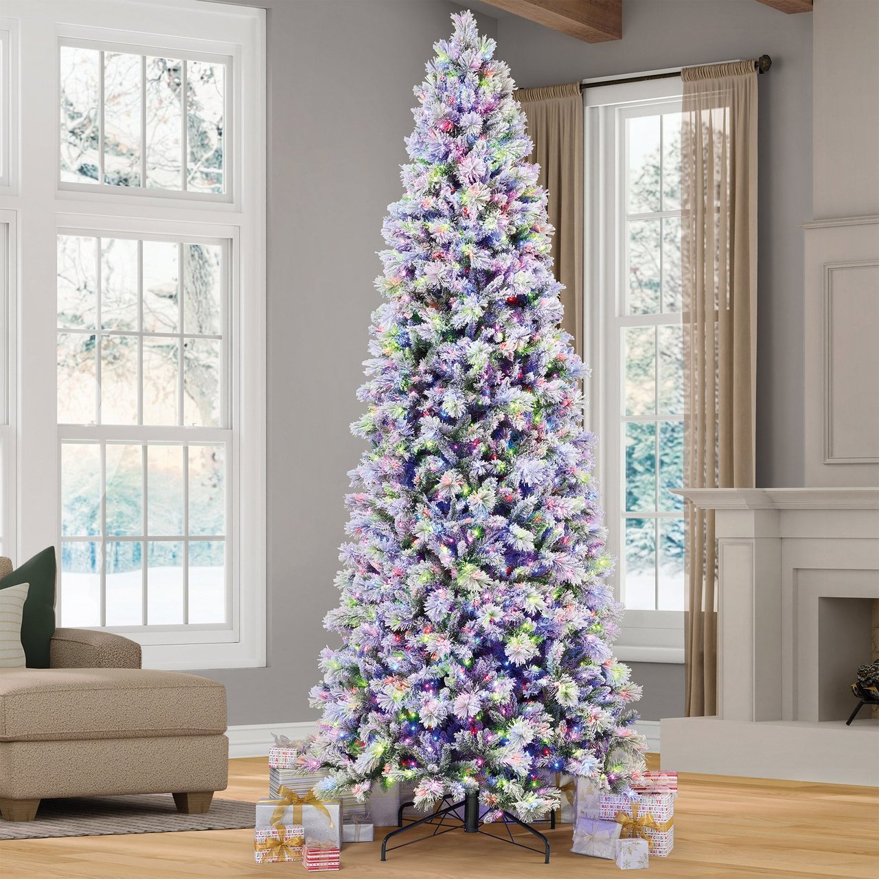 12' PRE-LIT FLOCKED MICRO LED WITH TWINKLE CHRISTMAS TREE - Image 1