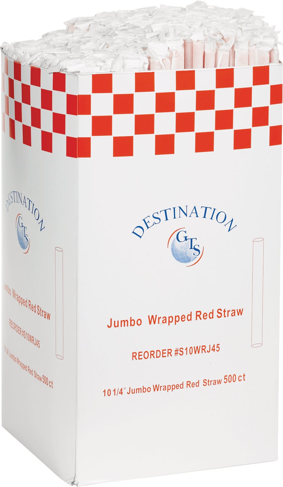 Vital International Solutions 10.25" Jumbo Red Straw, Individually Wrapped, 2000 Count - Image 1