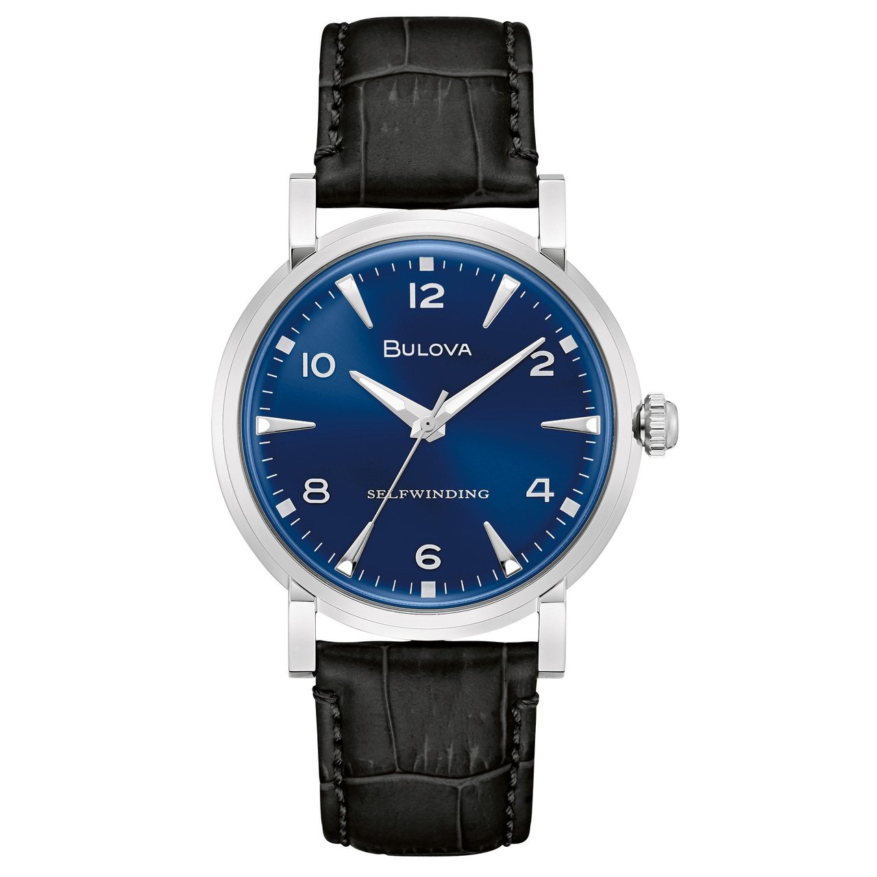 Bulova Classic Automatic Men's Watch with Black Leather Strap and Blue Dial (96A242)