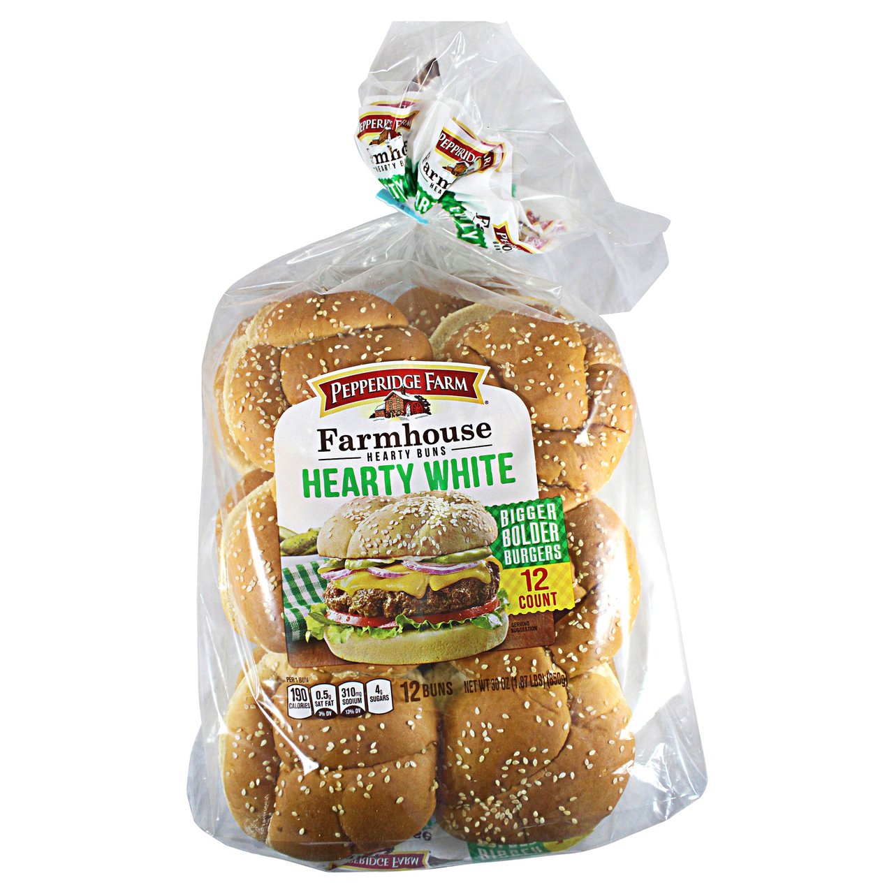Pepperidge Farm Farmhouse Hearty White Hamburger Buns, 12 CT (1.88 lbs)