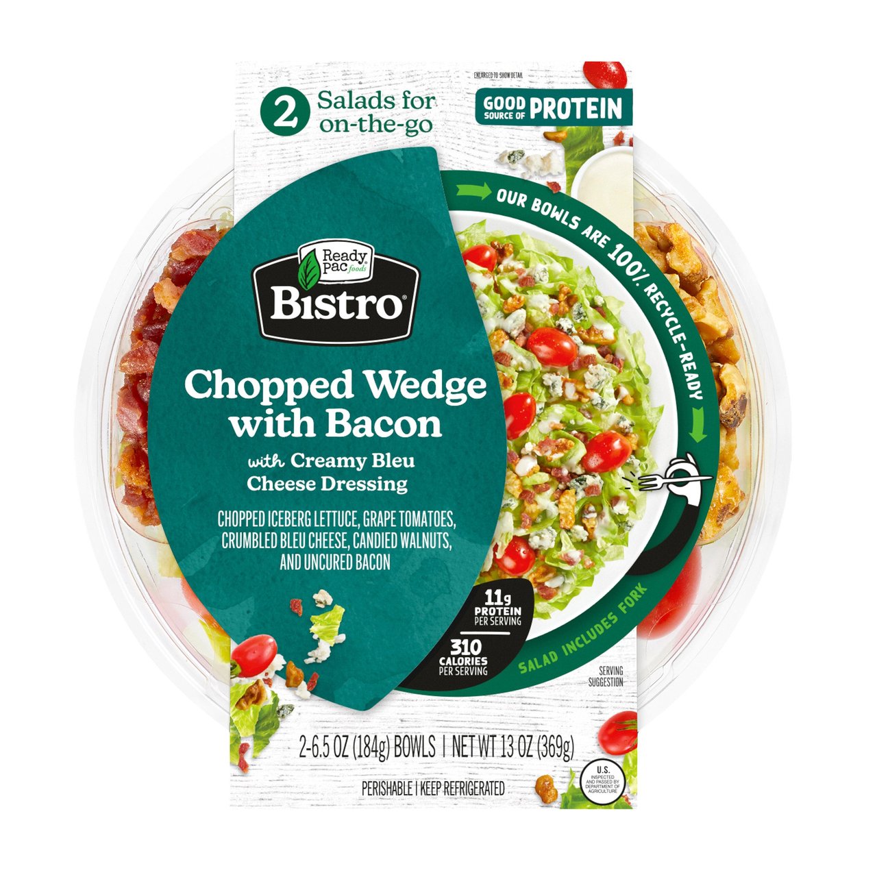 Ready Pac Bistro Chopped Wedge Salad Bowl with Bacon & Bleu Cheese Dressing, 2/6.5 oz - Image 1