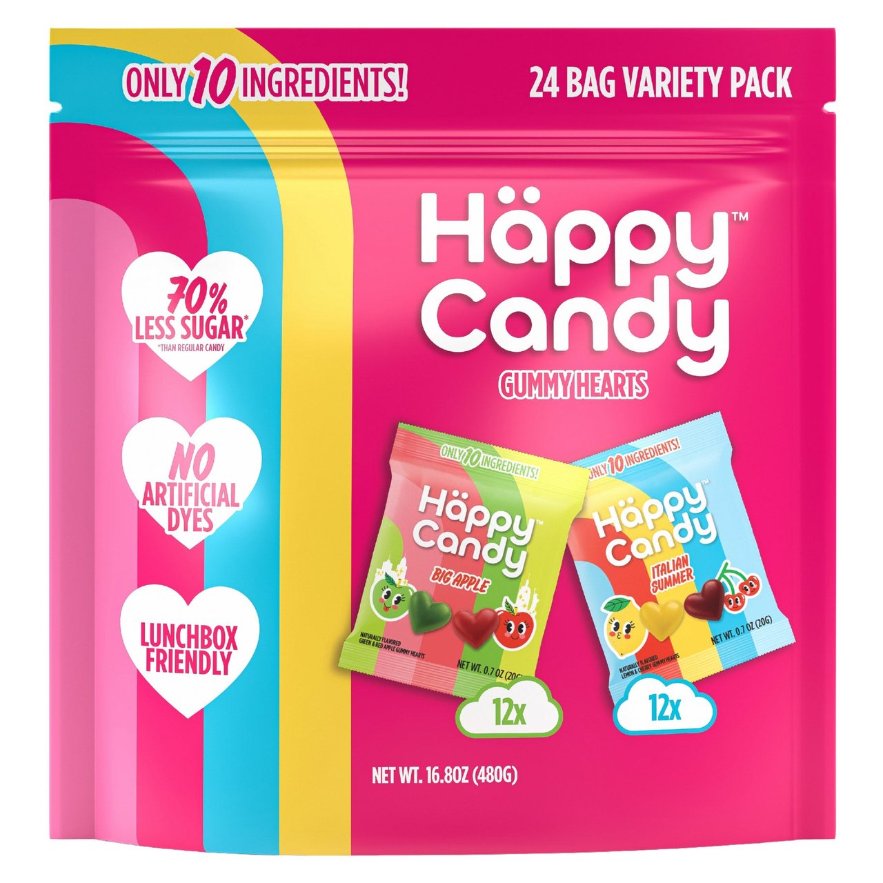 Häppy Candy Gummy Hearts Variety Pack, 24 Bags, 0.7 oz Each - Image 1
