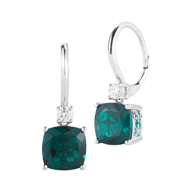 14KT WHITE GOLD .16CTW VS2, I DIAMOND AND LAB EMERALD EARRINGS - Image 1