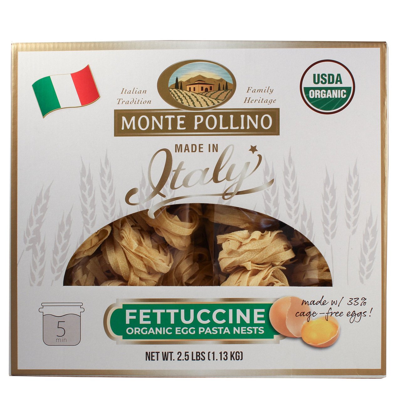 Monte Pollino Organic Fettuccine Egg Pasta 2.5 lbs