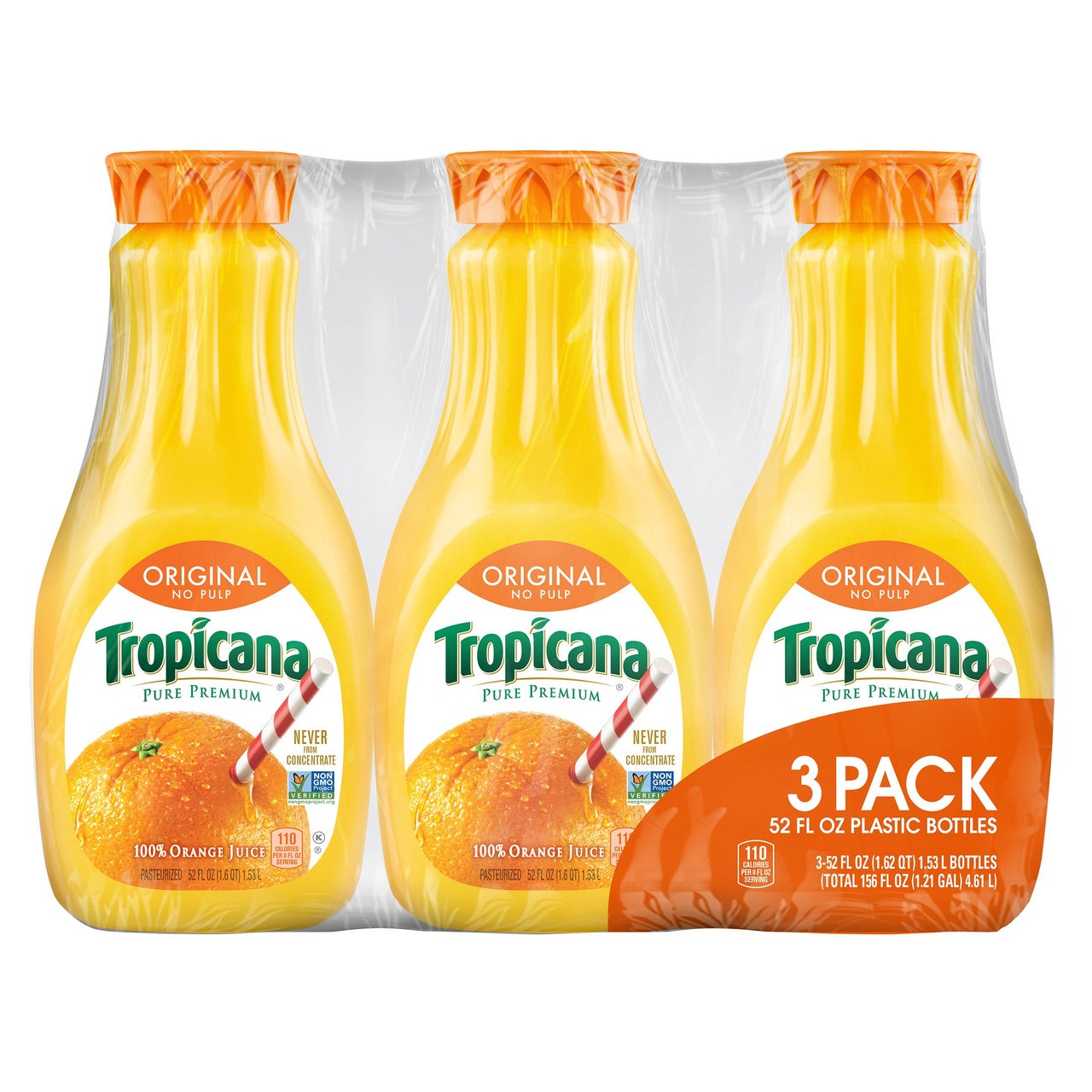 Tropicana Pure Premium 100% Orange Juice, 3/52 fl oz (4.875 qts)