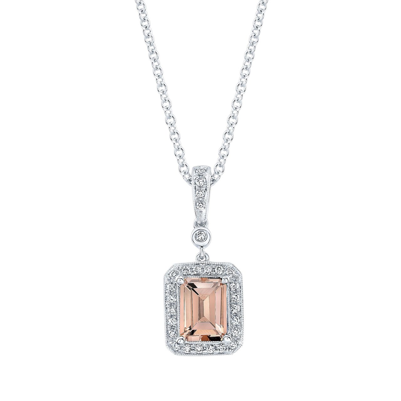 14KT White Gold .19CTW VS2 I Diamond & 8x6mm Morganite Necklace - Image 1