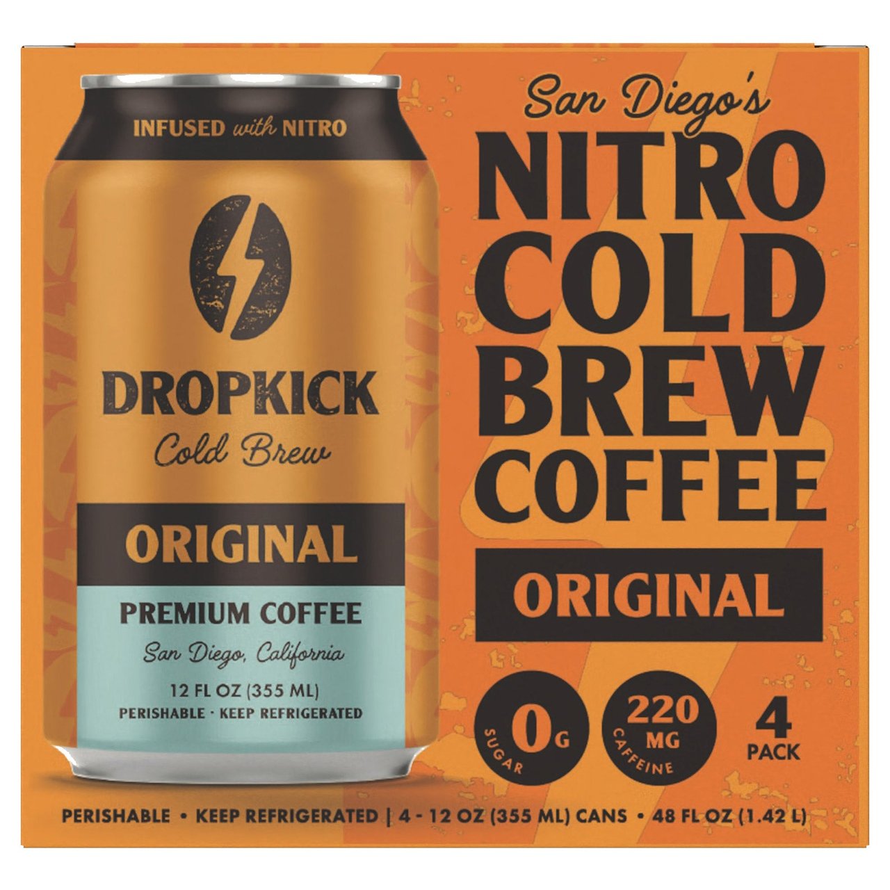 Dropkick Nitro Cold Brew Original Coffee, 4 x 12 oz Cans - Image 1