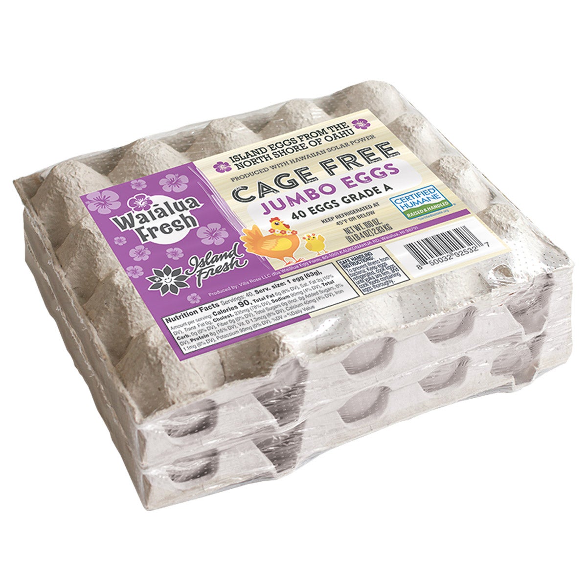 Waialua Fresh Local Cage Free Eggs Jumbo 40 CT