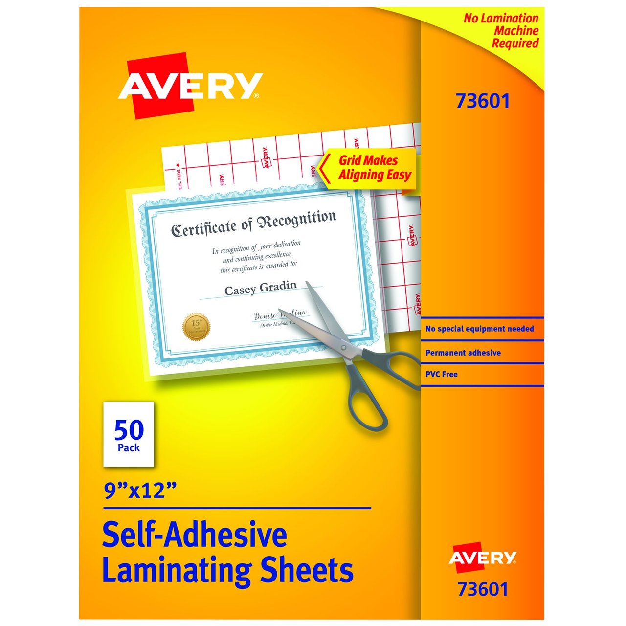 Avery Clear Self-Adhesive Laminating Sheets, 9" x 12", 50-Pack - Image 1