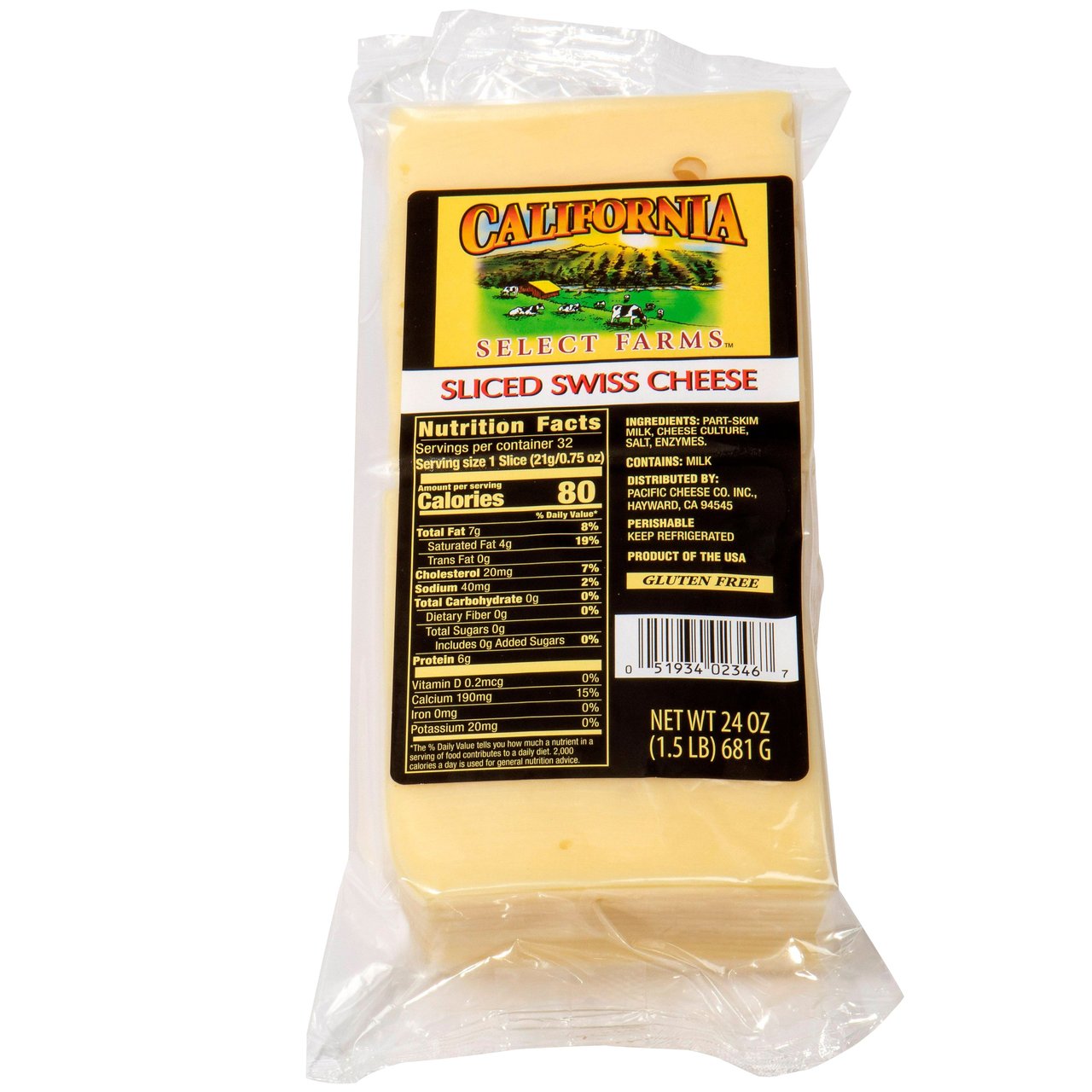 California Select Farms Sliced Swiss Cheese 1.5 lbs - Image 1