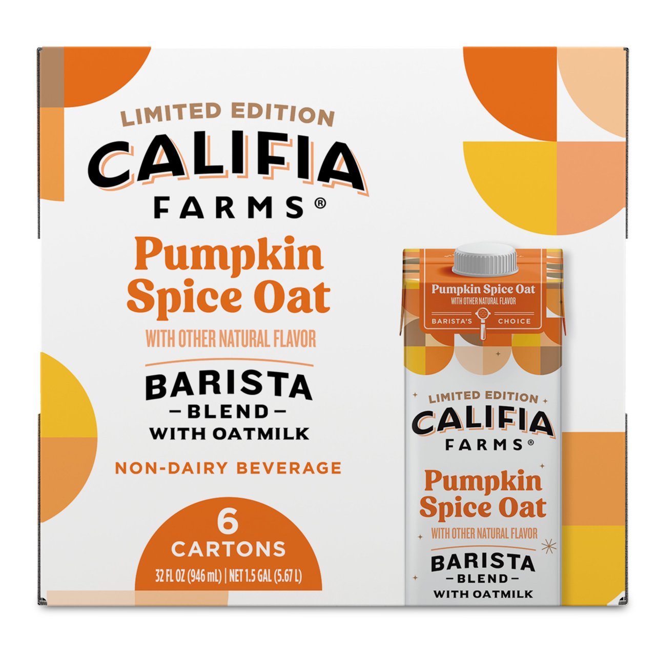 Califia Farms Pumpkin Spice Oat Barista Blend, 6 x 32 oz - Image 1