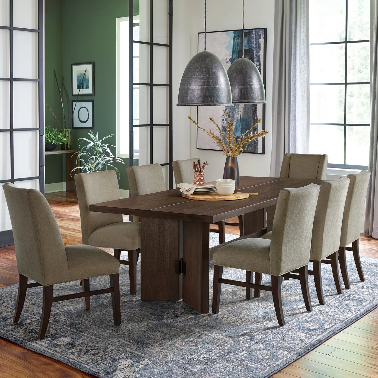 Northridge Home 9-Piece Dining Set - Walnut & Bronze - Image 1