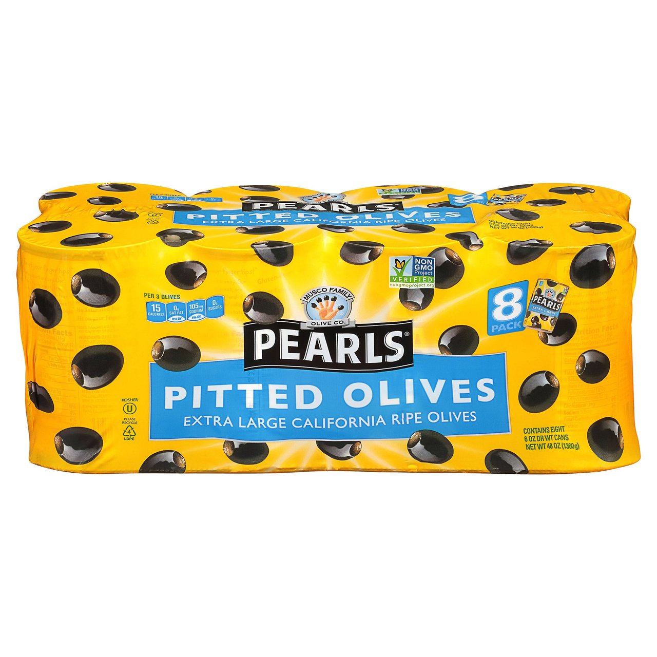 Pearls Extra Large Pitted California Ripe Olives, 8-Pack/6 oz - Image 1