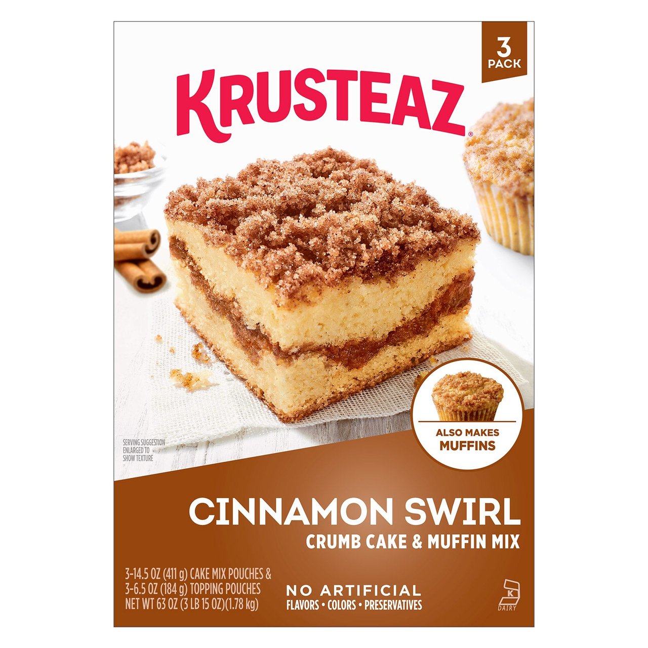 Krusteaz Cinnamon Swirl Crumb Cake & Muffin Mix 63 Ounces (3-Pack) - Image 1