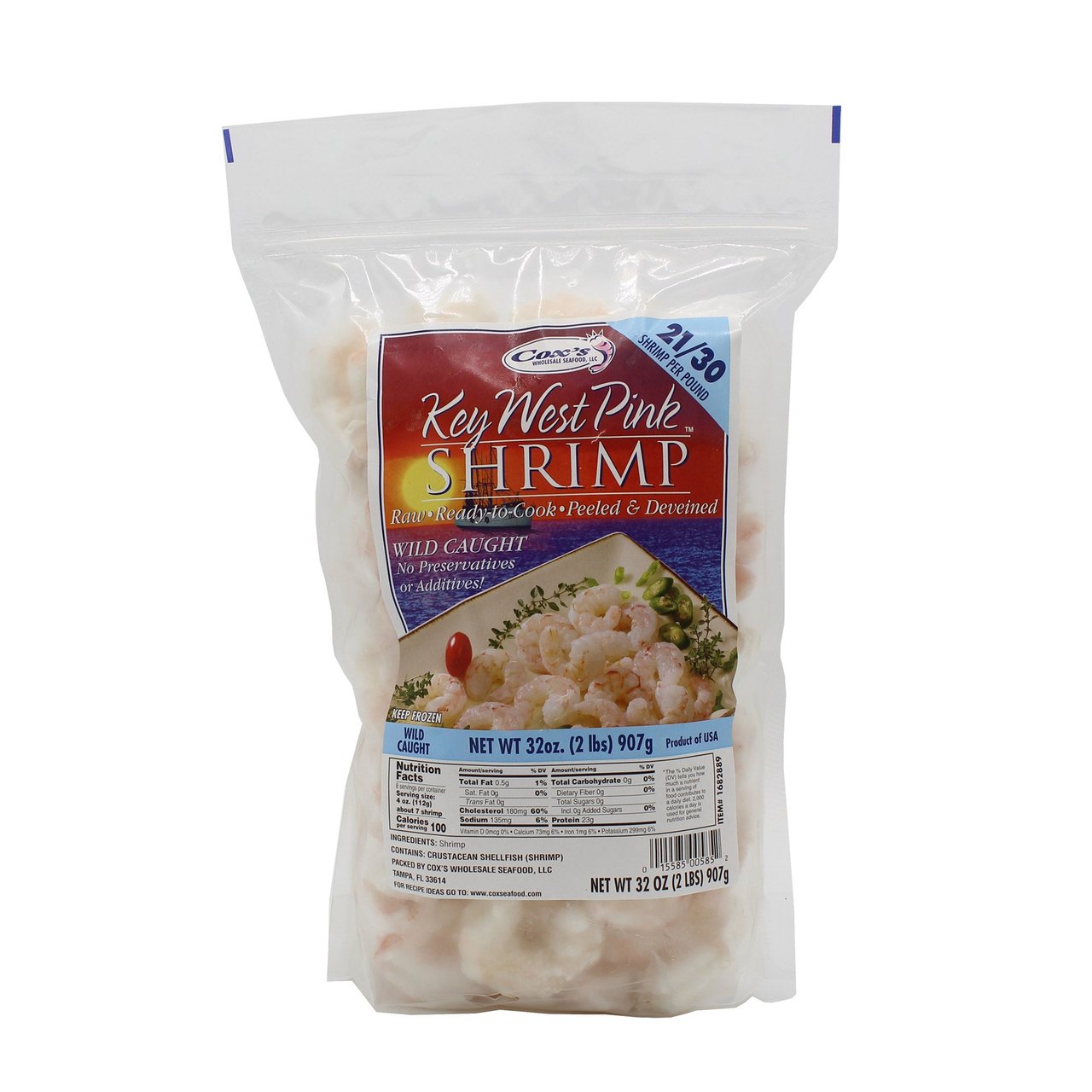 Cox's Seafood Key West Pink Shrimp, 21/30 Count per Lb, 2 lb - Image 1
