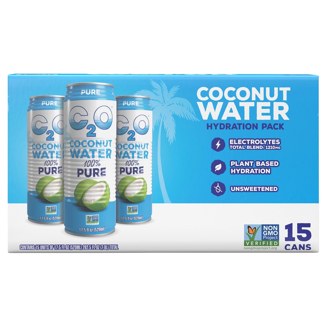 C2O The Original Unsweetened Coconut Water, 15 Pack, 17.5 oz - Image 1
