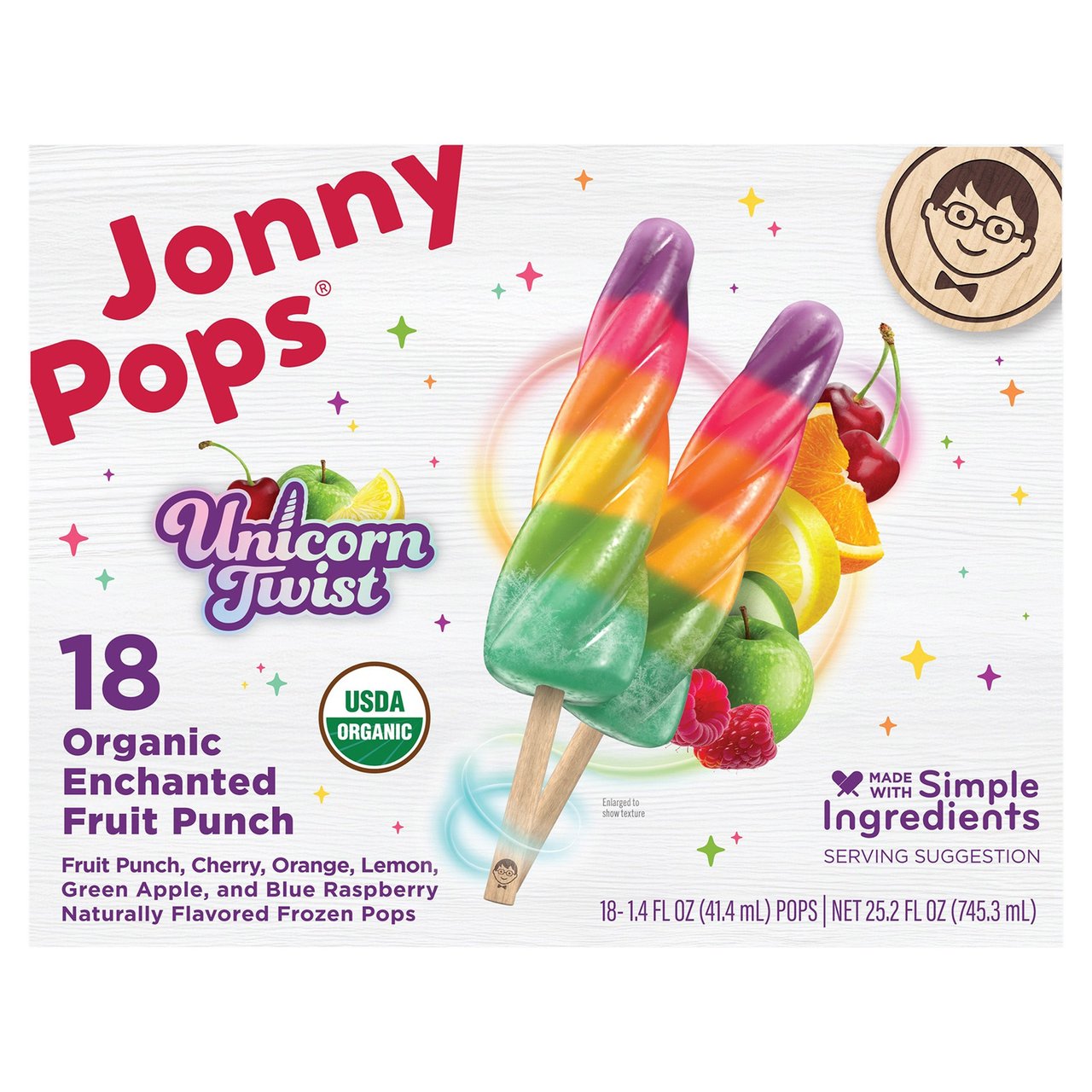 JONNY POPS ORGANIC UNICORN TWIST FRUIT 18 COUNT BOX - Image 1