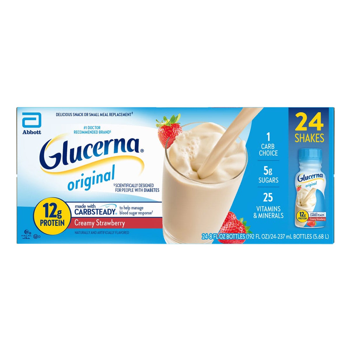 Glucerna Diabetic Nutritional Beverage Strawberry 24 x 8 oz - Image 1