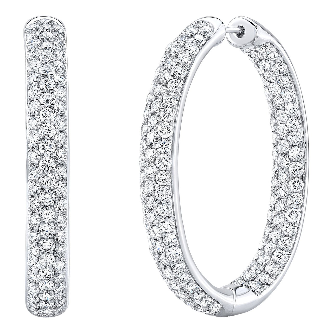18KT White Gold VS2 I 8.04CTW Round Diamond Inside Outside Hoops - Image 1