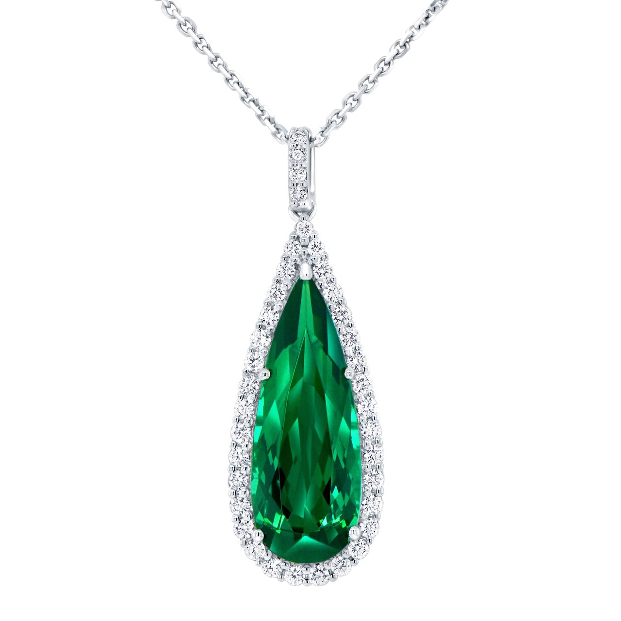 6.48ct Pear Blue/Green Tourmaline & 0.53ctw Diamond 18kt White Gold Pendant - Image 1