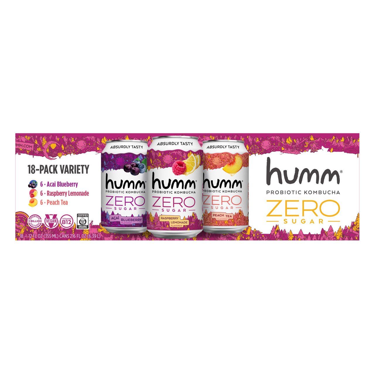 Humm Zero Kombucha Variety Pack, 18 Count, 12 fl oz