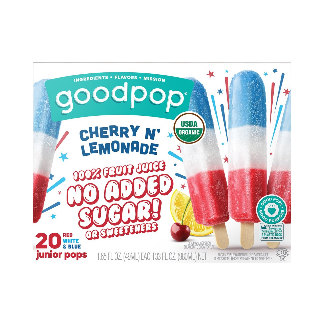GoodPop Organic Cherry & Lemonade Frozen Pops, 20-Count (1.65 fl oz each)