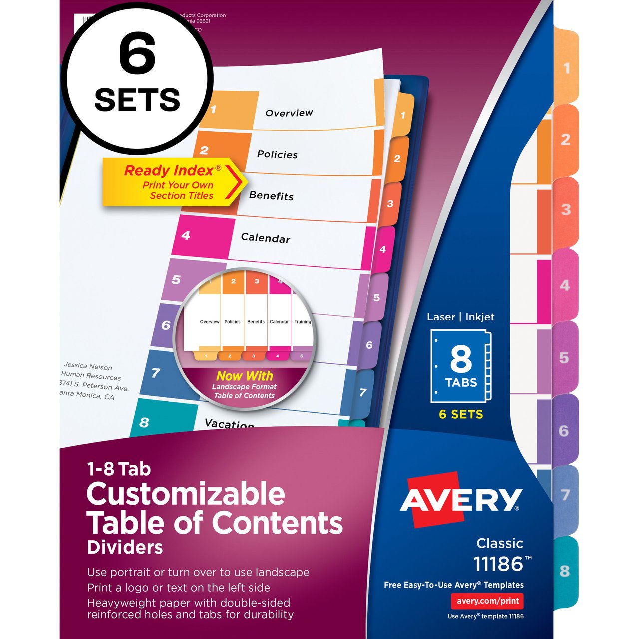 Avery Ready Index Binder Dividers, 8-Tab, 6 Sets - Image 1