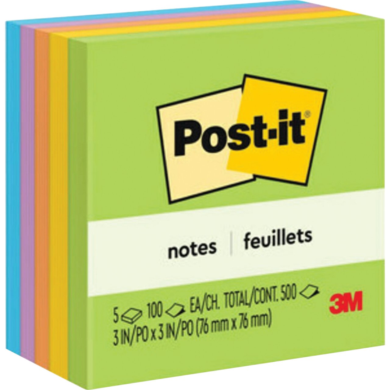 Post-it 3x3 Jaipur Colors Note Pads, 100 Sheets, 5-Pack (MMM6545UC) - Image 1