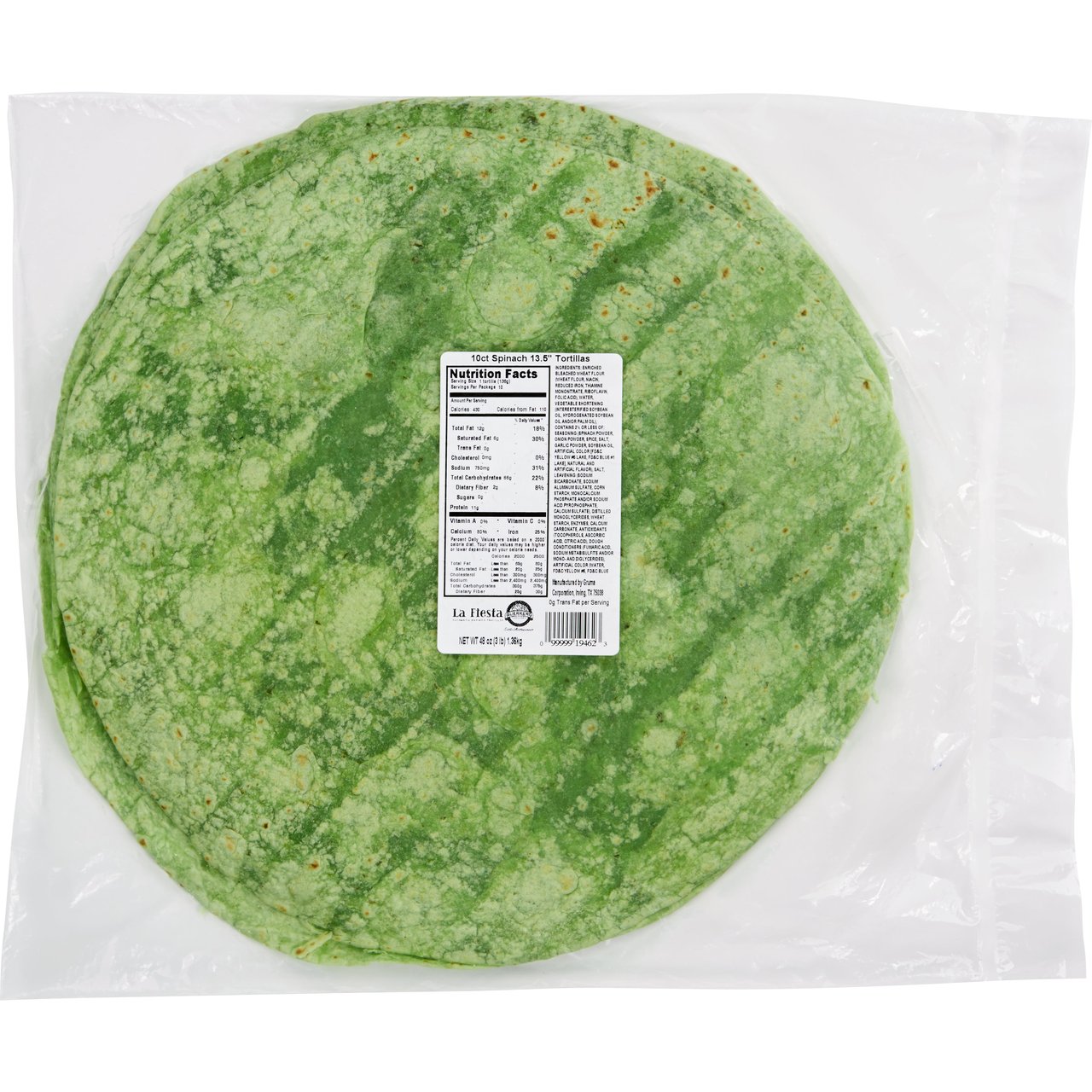 La Fiesta 13.5" Spinach Wrap, 10 ct