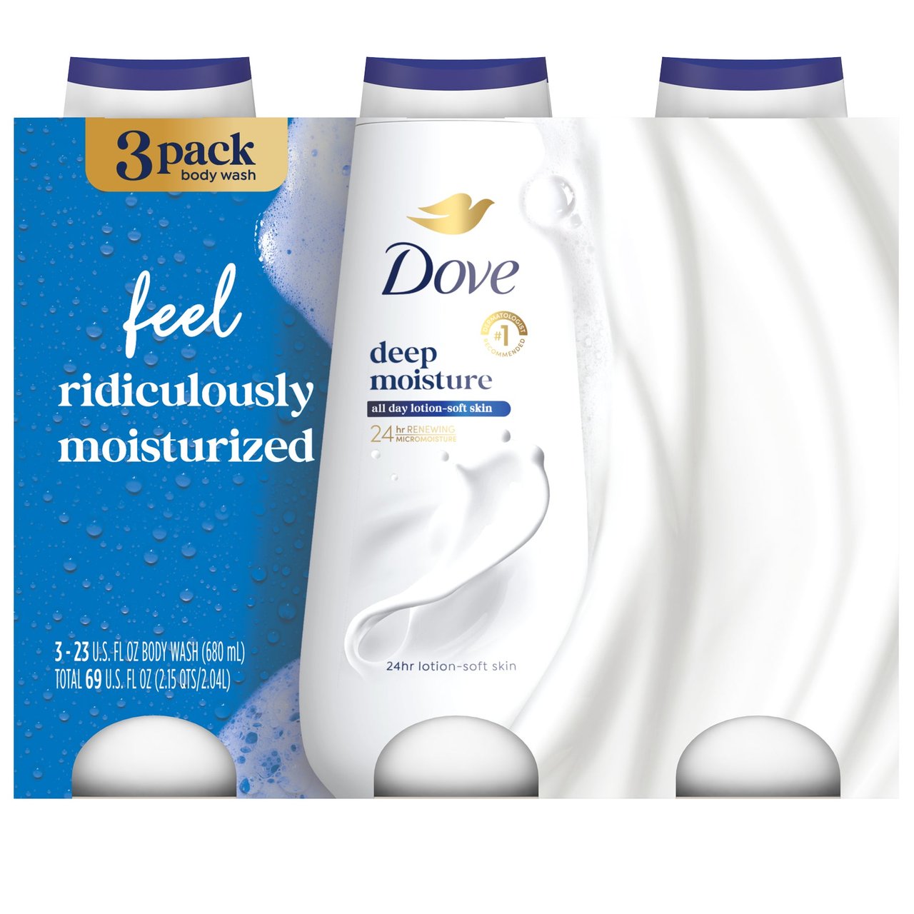 Dove Deep Moisture Body Wash 3-Pack, 23 oz - Image 1