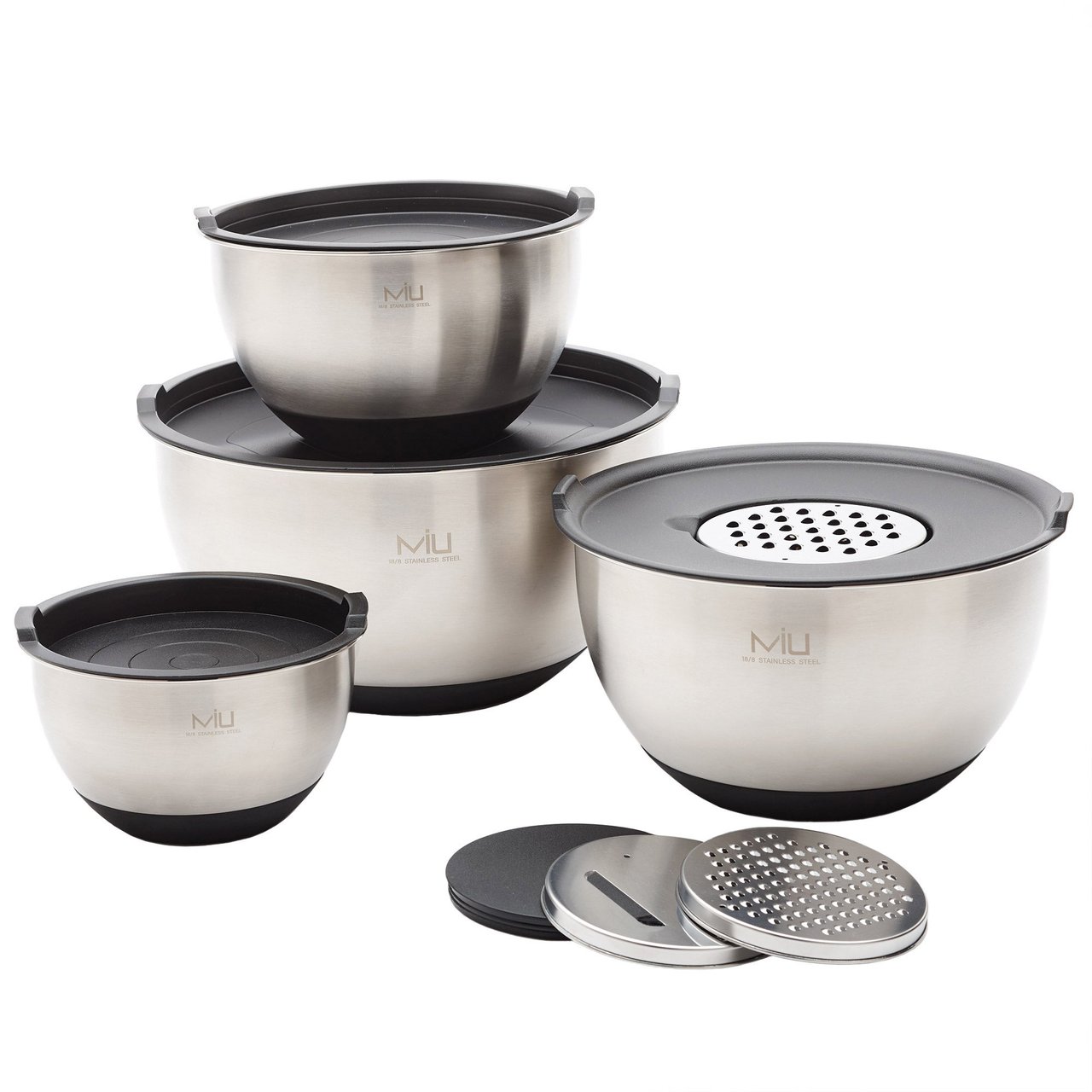 MIU Stainless Steel 8-Piece Mixing Bowls with Lids & Graters - Image 1