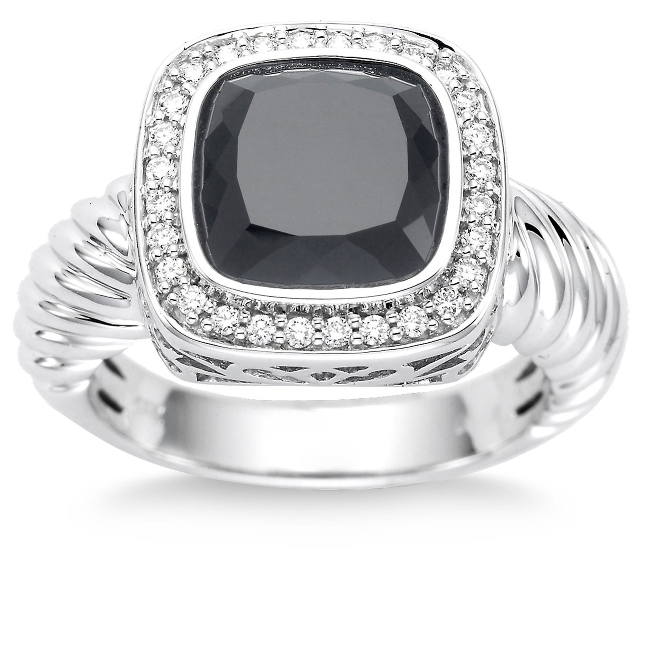 14kt White Gold 0.17ctw VS2, I Diamond and Black Onyx Ring