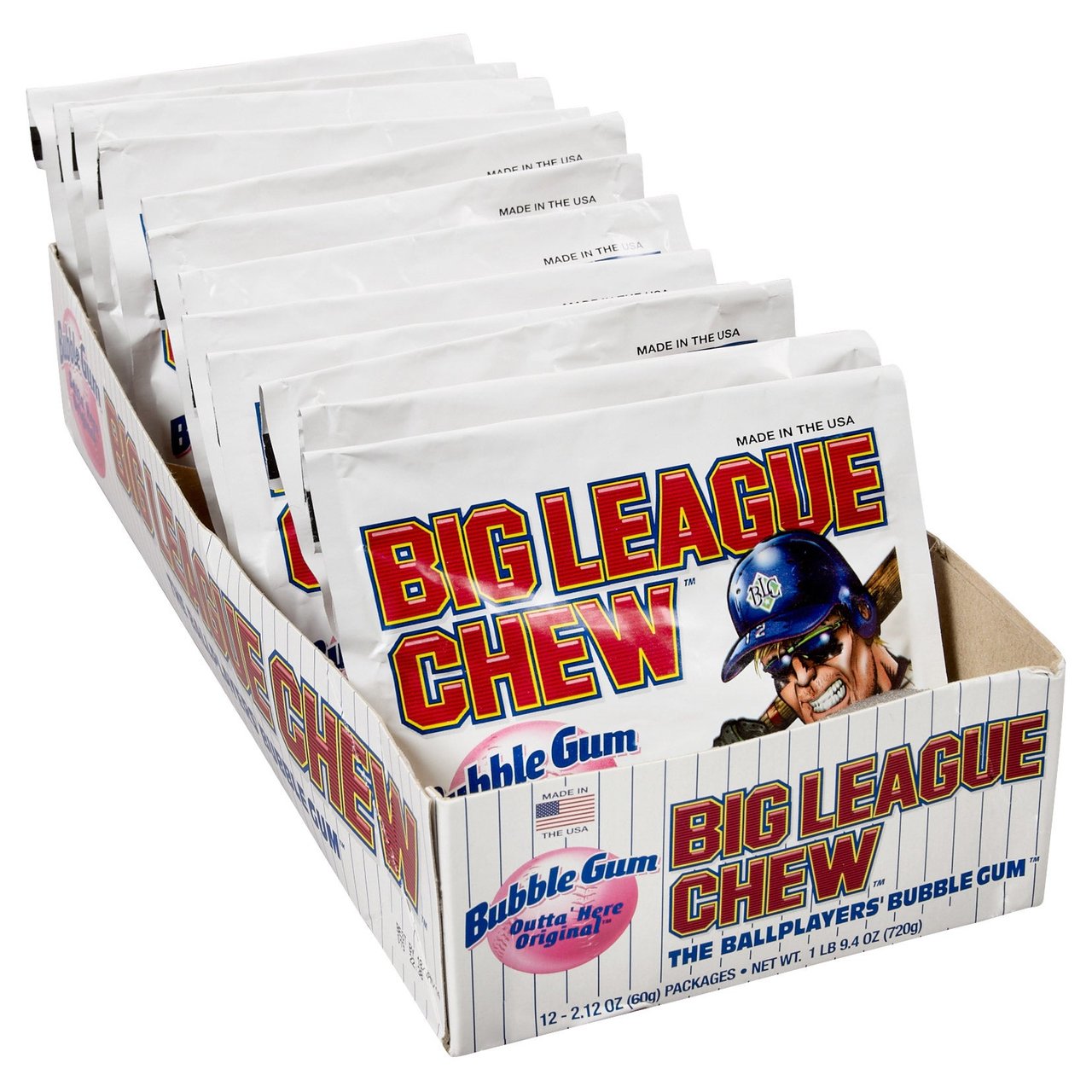 Big League Chew Original Bubble Gum, 12-Count, 2.12 oz