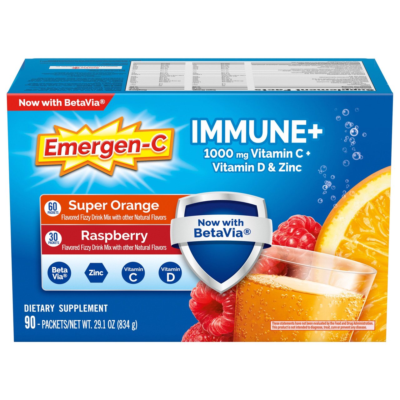 Emergen-C Immune+ 90 Count Orange 60 Raspberry 30 - Image 1