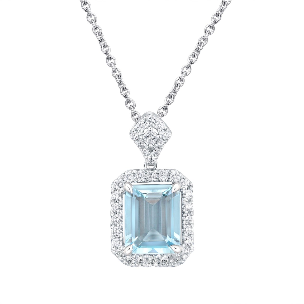 18kt White Gold 0.44ctw VS2, I Diamond Aquamarine Necklace - Image 1