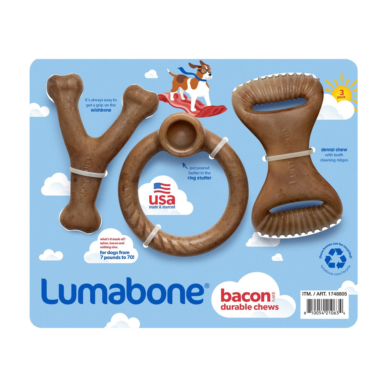 Lumabone Durable Dog Chew Toys, 3-Pack - Image 1