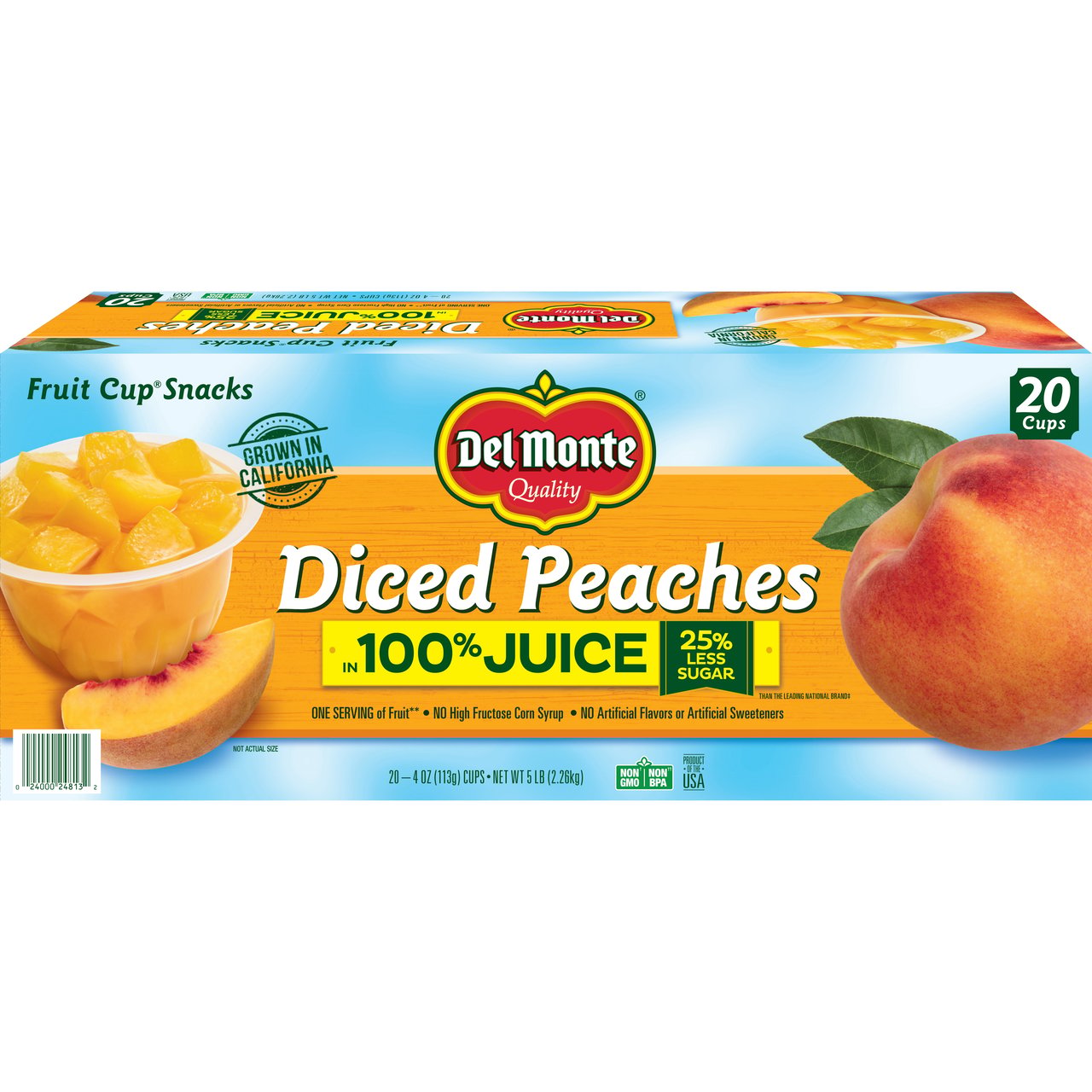 Del Monte Diced Peach Cups, 4 oz, 20-Count - Image 1