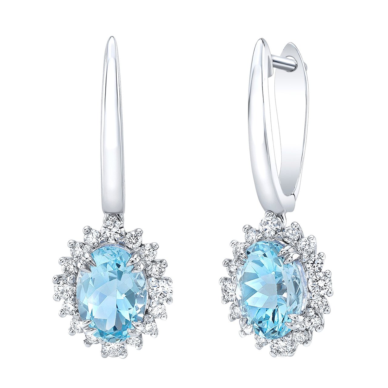 14kt White Gold 0.30 CTW VS2 I Diamond & 7x5mm Aquamarine Earrings - Image 1